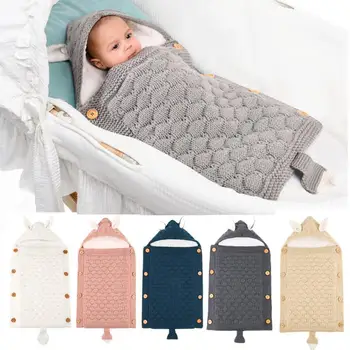 

Baby Sleeping Bags Newborn Thicken Warm Envelopes Knitted Swaddle Wrap Sleepsacks for Stroller 75*40cm Infant Kids Accessories