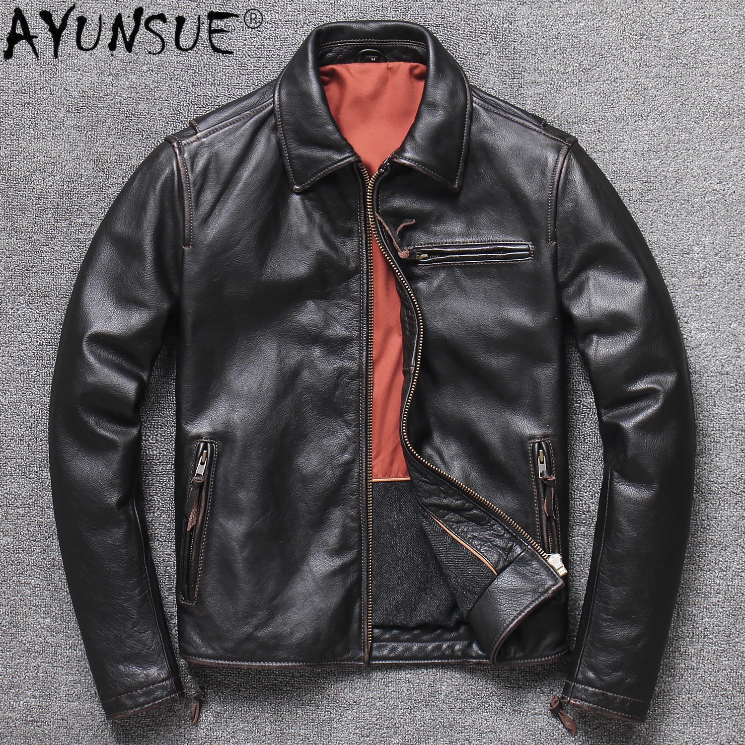 

AYUNSUE 2020 Men's Genuine Leather Jacket Men Clothing Motorcycle Retro Autumn Coat Male Thick Cowhide Mens Jackets Ropa LXR698