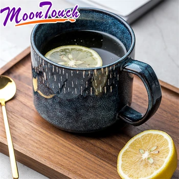 

Nordic style 401-500ml creative ceramic coffee cup retro blue starry mug home European-style simple drinking glass milk cup