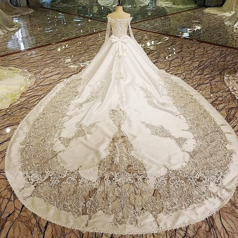 Роскошное Свадебное платье для невесты, бальное платье с бисером и длинными рукавами, кружевные свадебные платья, реальные фотографии