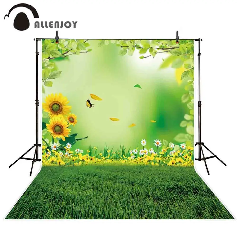 

Allenjoy spring photography background easter sunflower grass tree nature bokeh butterfly baby shoot backdrop photocall vinyl