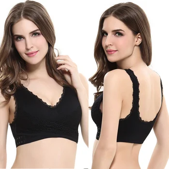 

Comfy Full Support Bra Lace Bralette Solid Color Front Cross Side Buckle Brassiere FS99