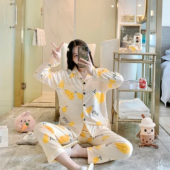 

2020 Korean-Style Orange Girl ~ Soft Puff Gauze Pajamas Women Summer Short-Sleeved Trousers Homewear Set