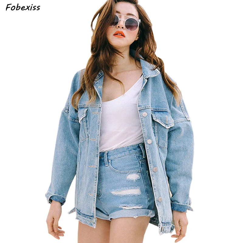 

Jeans Jacket Women Autumn 2019 New Plus Size Fashion With Pocket Denim Jackets Streetwear Light Blue Loose Wind Breaker Women
