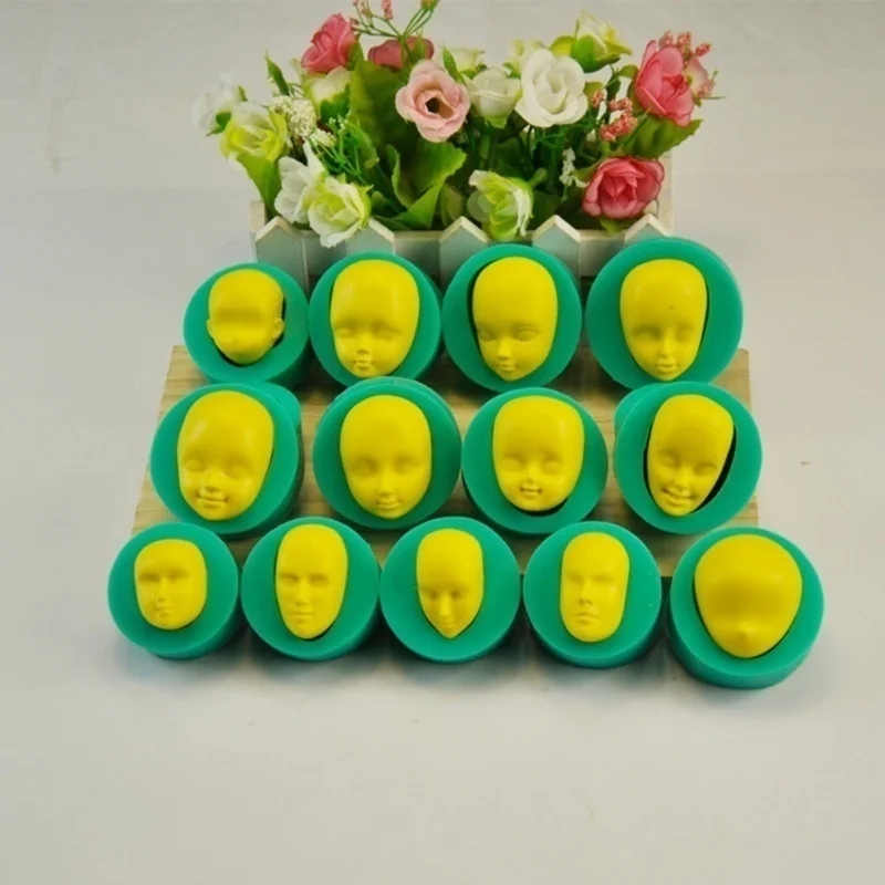 13 Pattern 3D Dolls Face Silicone Mold Sponge Fondant Cake Choolate Baking Tool |