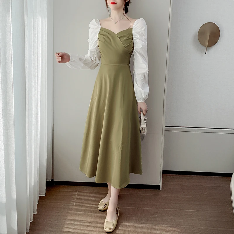 olive green one piece dress