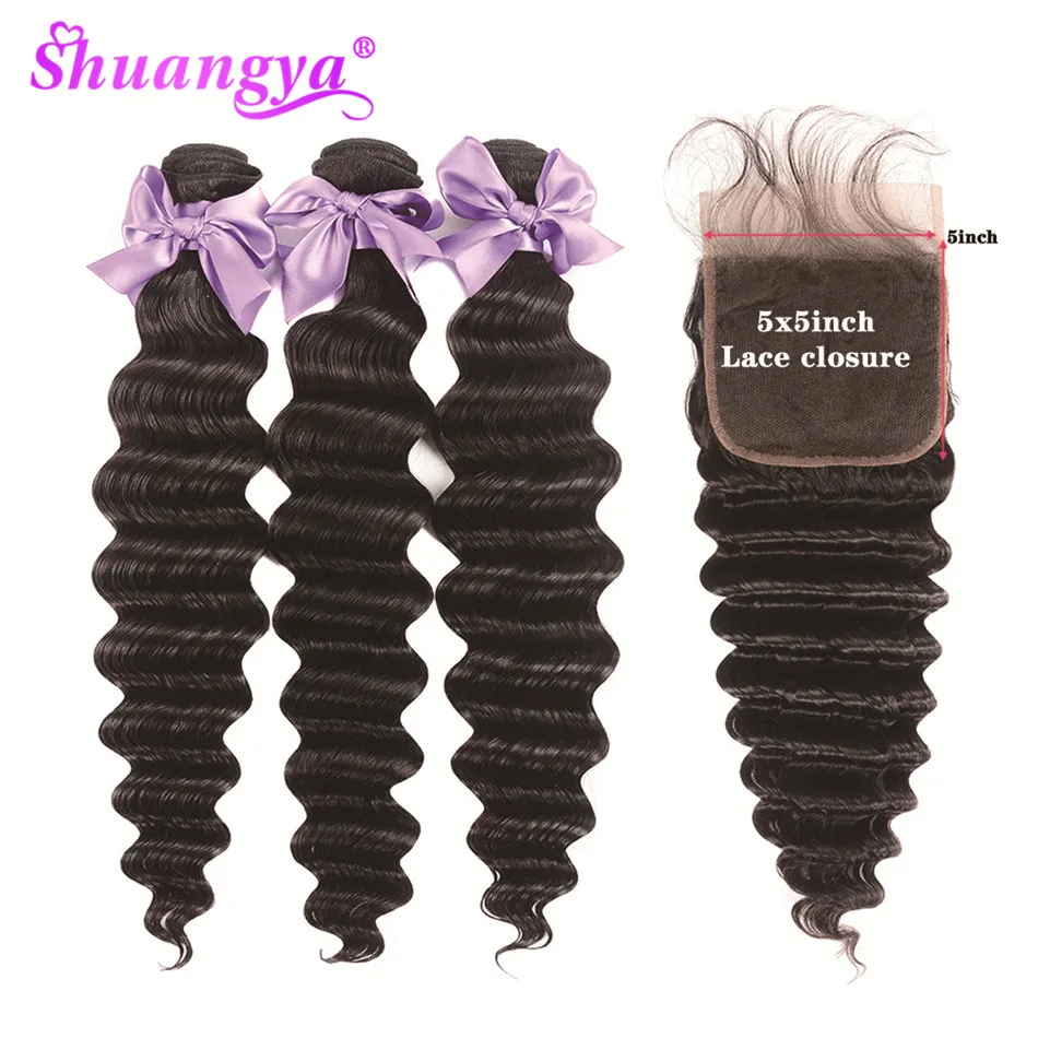 Loose Deep Wave Bundles With Closure 100% Remy Human Hair 3/4 Bundles With Closure 5x5 Closure With Bundles Indian Hair