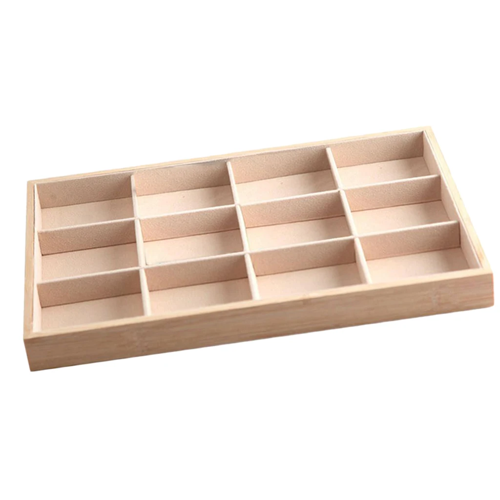 Premium Bamboo Wood Stackable Jewelry Tray Showcase Display Organizer, 12 Grid
