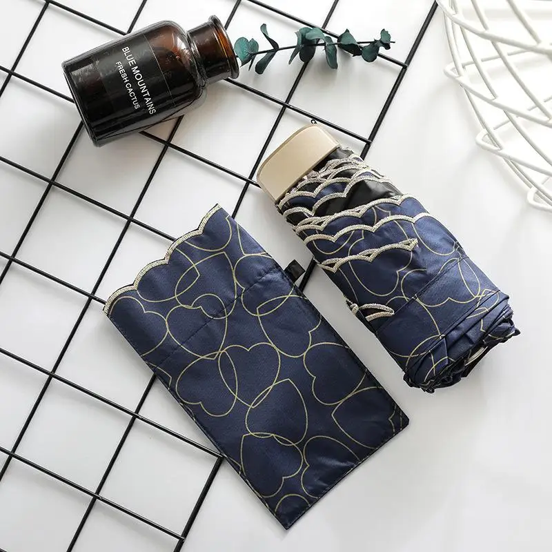Portable Parapluie Female Parasol Portable Sunny Umbrellas Anti-Uv Pocket Mini Umbrella Rain Women Windproof 3 Folding Umbrellas - Цвет: navy blue