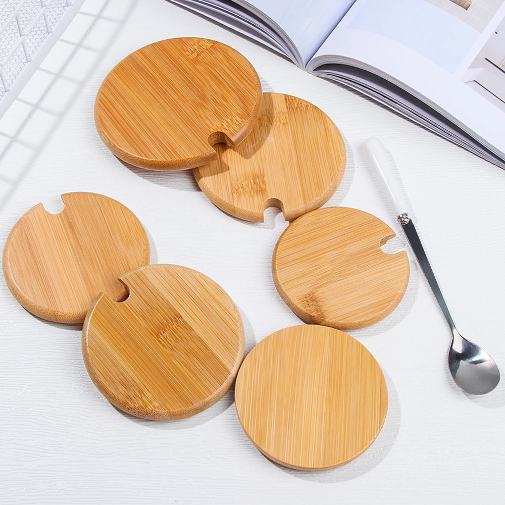 Natural Wood Lid With Spoon Hole Wooden Lids Mason Jar Cap Can Mug Cover Seasoning Bottle Home Kitchen Supplies Various Sizes for wooden jar lids