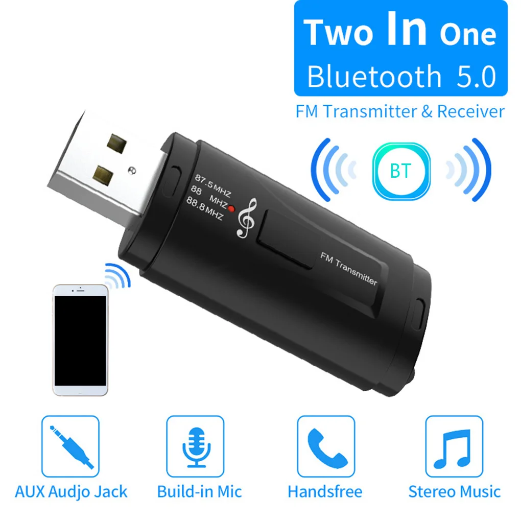 USB Handsfree беспроводной Bluetooth 5,0 приемник автомобильный fm-передатчик двойной выход стерео вызов MP3 плеер 3,5 мм AUX