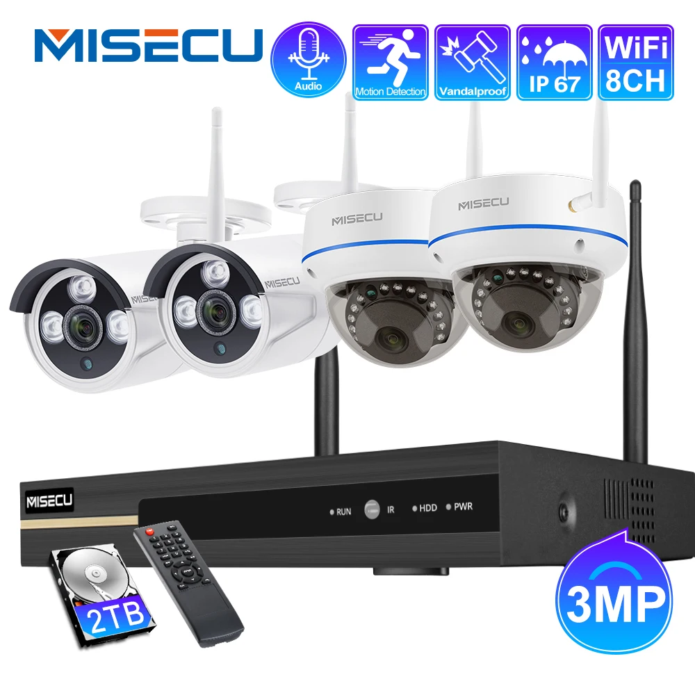 MISECU 8CH NVR Ультра HD 3MP CCTV Беспроводная система аудио запись открытый Крытый Wifi IP
