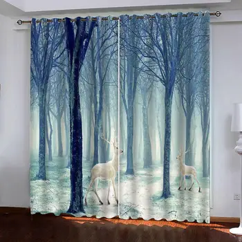 

blue forest 3d curtains Customized size Luxury Blackout 3D Window Curtains For Living Room