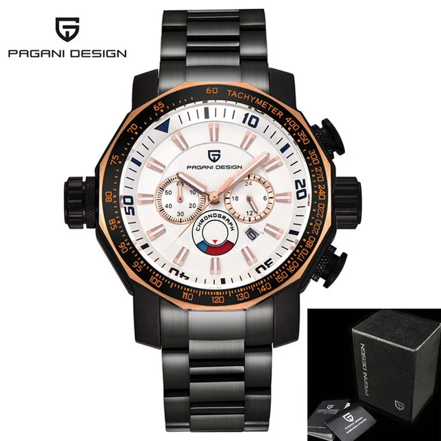 Новинка, PAGANI дизайнерские военные мужские часы, роскошный бренд, полностью нержавеющая сталь, большие спортивные часы с циферблатом для мужчин, мужские часы - Цвет: black white