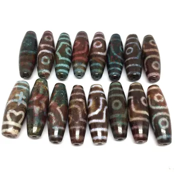 

15pcs/lots Magic Natural Stone Cinnabar XiangXiong Tibetan Dzi Beads 13mm*39mm for Bracelet and Necklace making Free Shipping