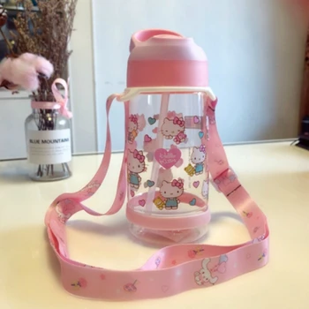 

Hello kitty Water bottle with straw Gym Sports Water Bottles 550ML Outdoor Portable Leakproof plastic Kids Straw cup BPA Free