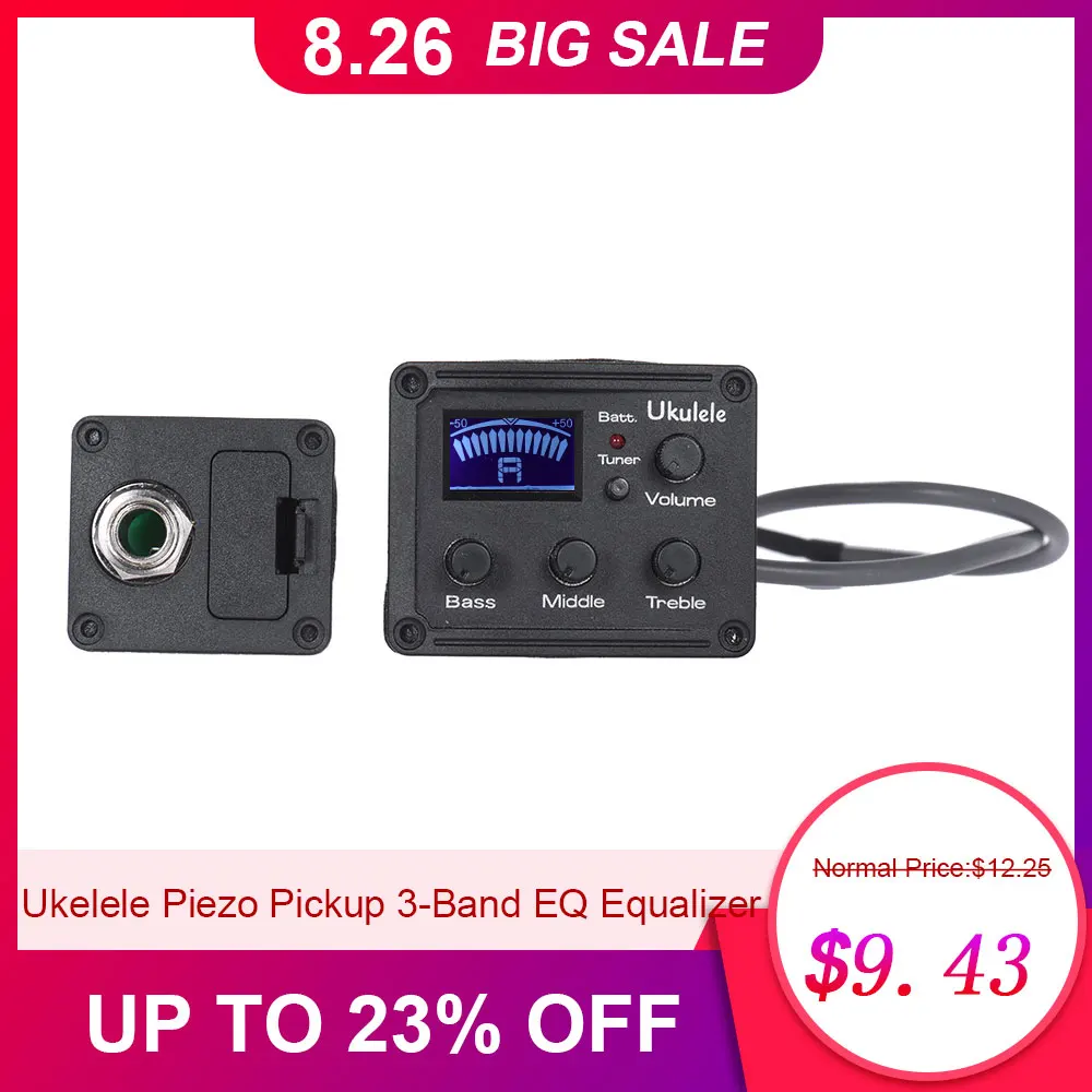 

Ukulele Ukelele Uke Piezo Pickup Preamp 3-Band EQ Equalizer Tuner System with LCD Display