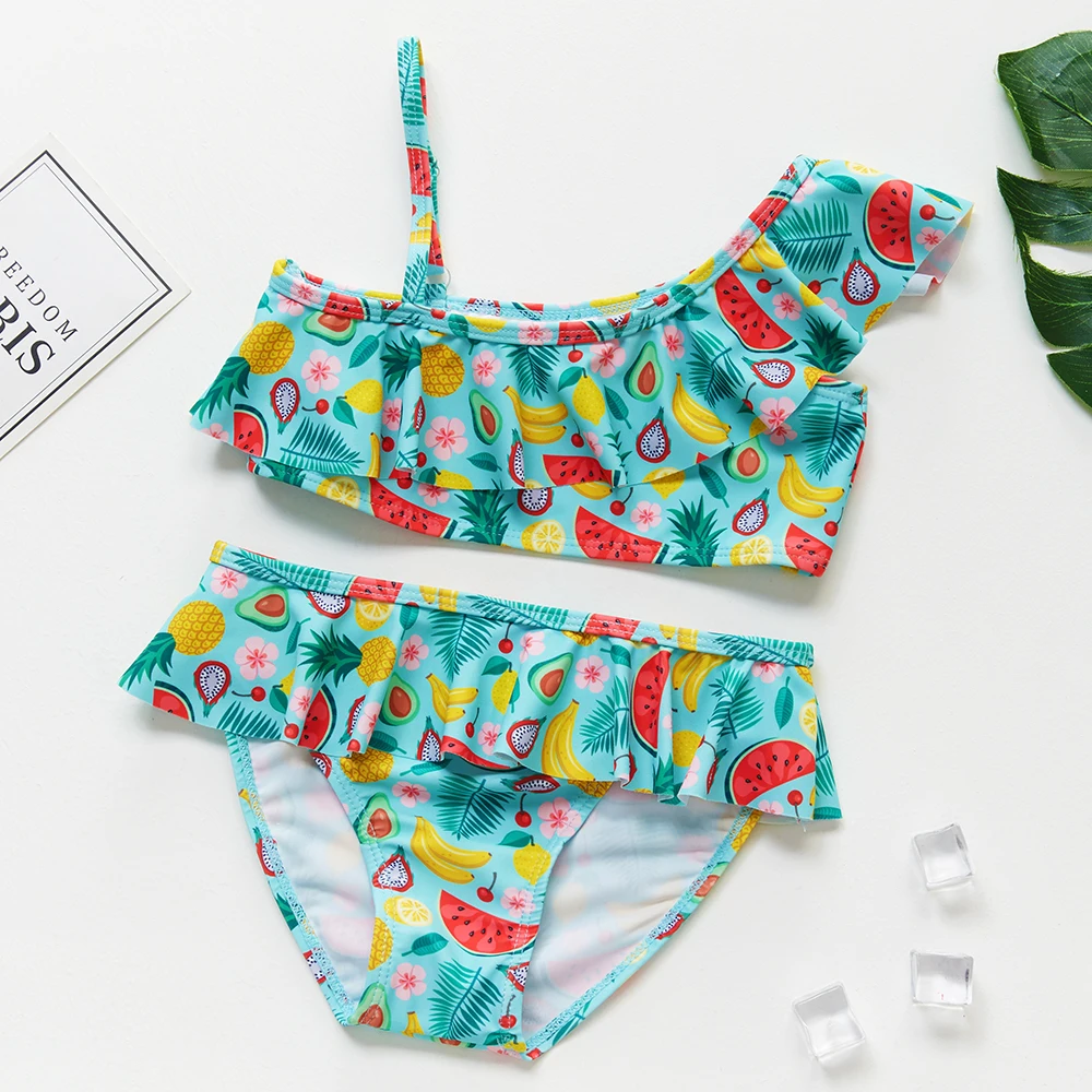 Traje de baño para niñas de 3 a 14 años, conjunto de Bikini con volantes, Beachwear-ST9037pink de alta calidad