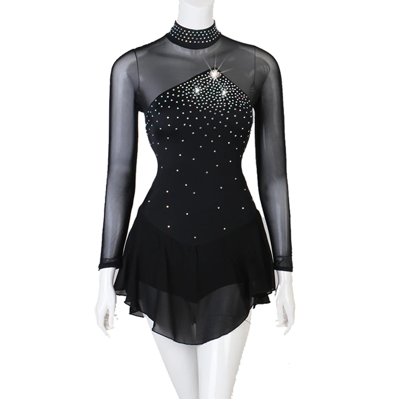 Платье для фигурного катания черное с длинным рукавом цвет размер на заказ |