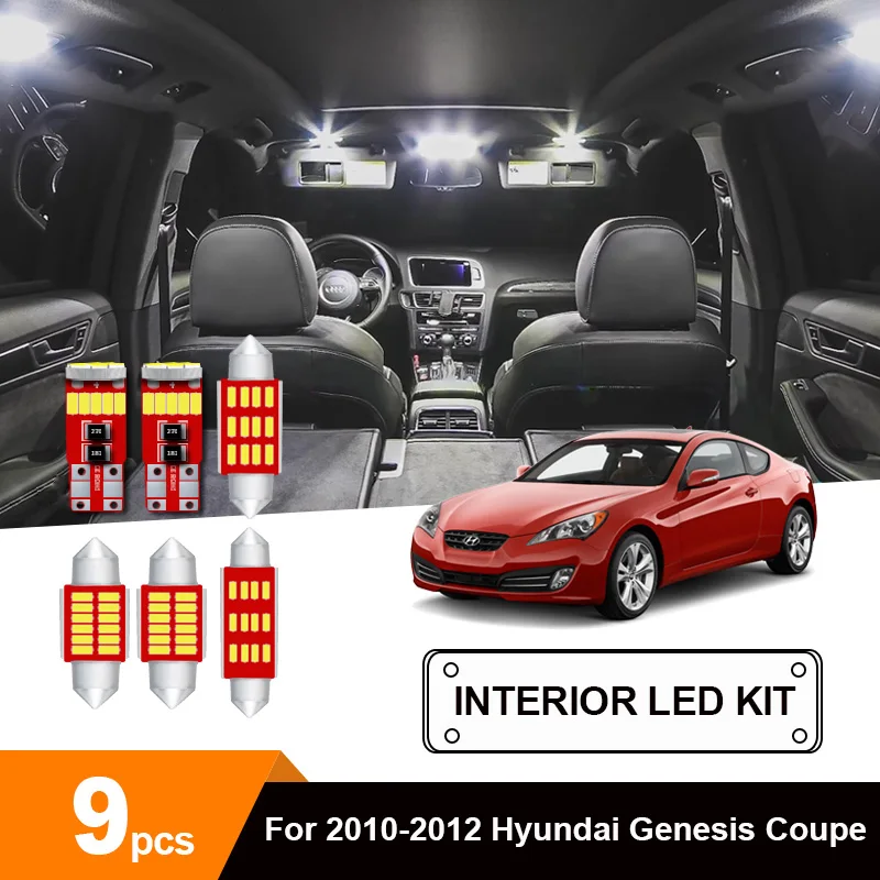 9 x White Ice Blue Canbus Car LED License Plate Map Ceiling Glove Box Trunk Bulb Package Kit For 2010-2012 Hyundai Genesis Coupe |