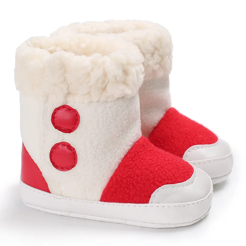 Зимние ботинки для новорожденных; Теплая обувь для мальчиков и девочек; обувь с мягкой флисовой подошвой для малышей; нескользящая комбинированная обувь; Цвет 0-18 месяцев - Цвет: B Red