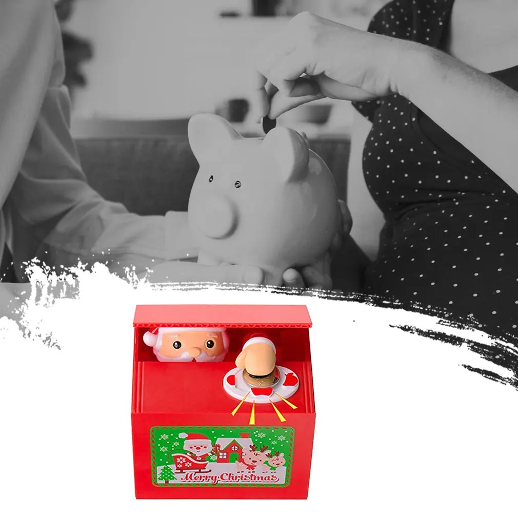 Christmas Coin Bank Stealing Money Cute Santa Claus Penny Piggy Bank Automatic Coin Grabing Eating Money Saving Box