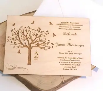 

Rustic Wedding Invitations, Wooden Wedding Invitations,Laser Engraved Invitations