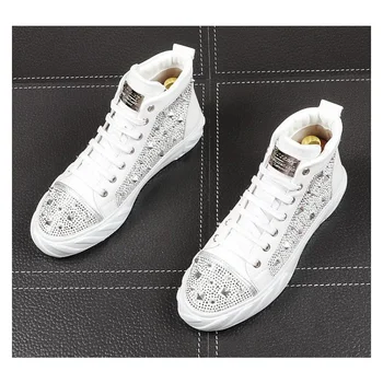OVXUAN-botines de Metal con remaches de diamantes de imitación para hombre, zapatillas masculinas informales estilo Hip Hop Street Rock