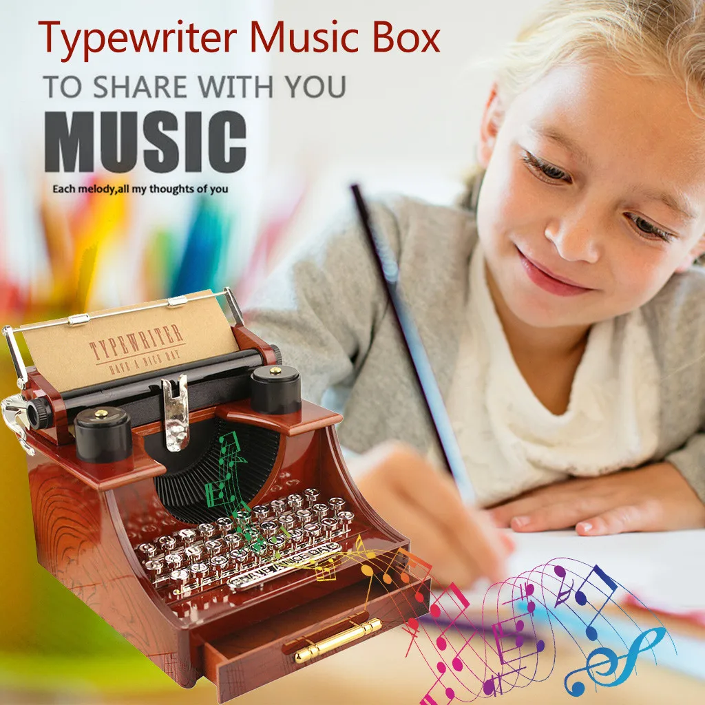 

Mini Retro Machine Style Creative Typewriter Clockwork Music Box Fun Interesting Toy Kids Gift Table Decor
