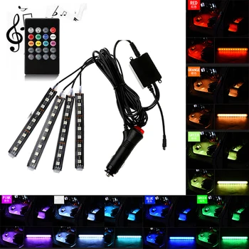 

Car Interior Atmosphere LED RGB Strip Light Dash Floor Foot RGB LED Strip Decorative Light Music sound Control Multiple lighting