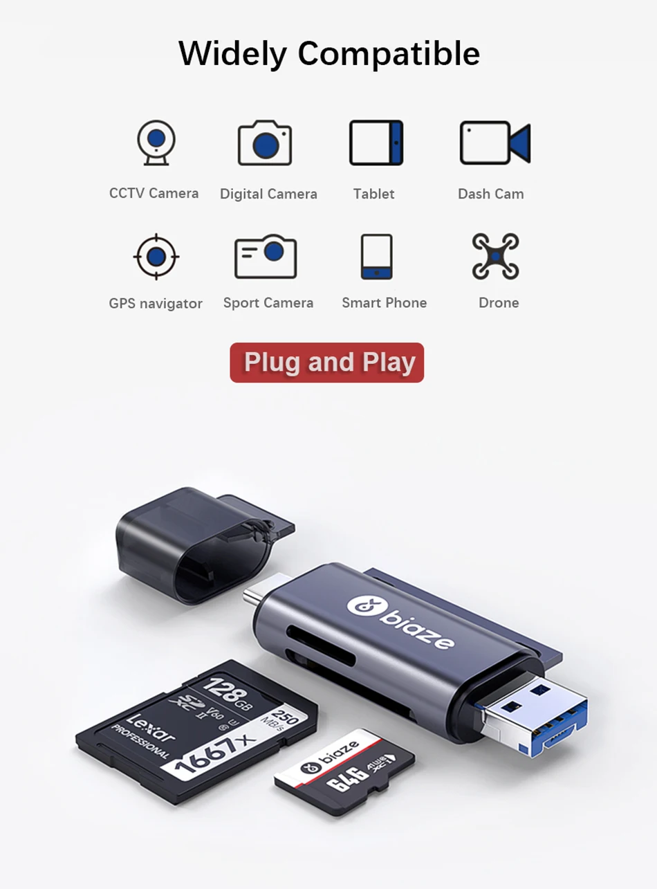 Biaze USB-C кард-ридер USB 2,0 Micro SD TF карты OTG карта памяти адаптер для ПК ноутбуков телефонов Тип C Micro USB SD кард-ридер