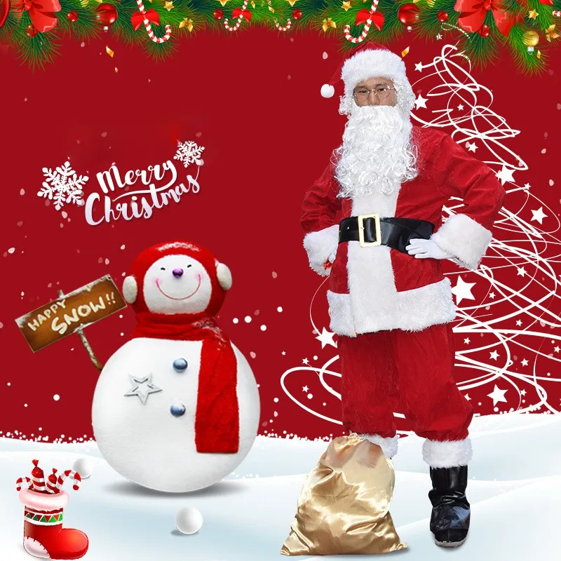 

Christmas Adult Costume Men Velvet Leather Santa Claus Clothes Set Whole Body Christmas Santa Claus Costume