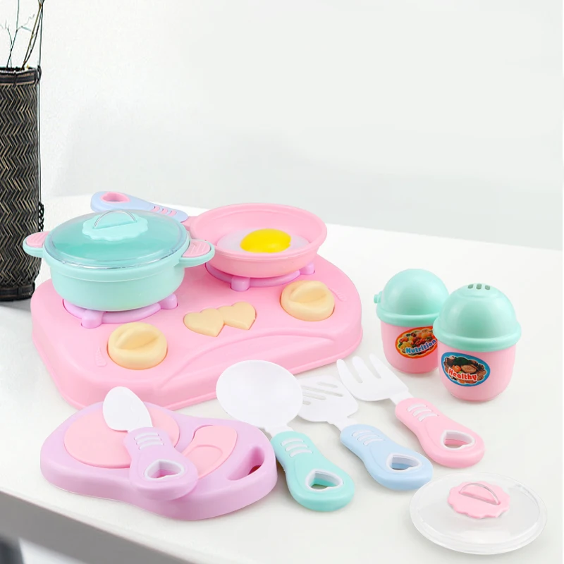 

11PCS Simulation Kitchen Toys Set DIY Cooking Cookware Tableware Pink Pretend Play Cutting Toy Education Toy For kids Girl Gift
