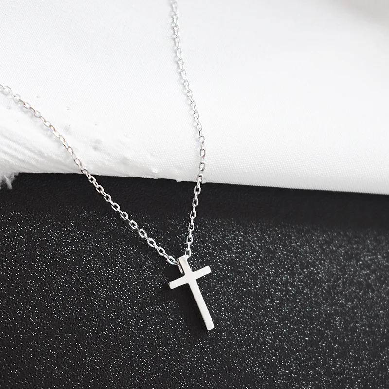 

S925 Fine Silver Cross Pendant Korean-style INS Sweet Simple-Style Girl'S Mini Cross Necklace Clavicle Accessories