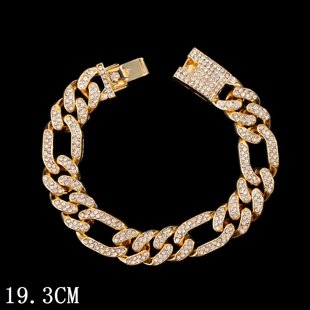 New Fashion Luxury 12mm Iced Out Cuban Link Chain Bracelet for Women Men Gold Silver Color Bling Rhinestone Bracelet Jewelry 
