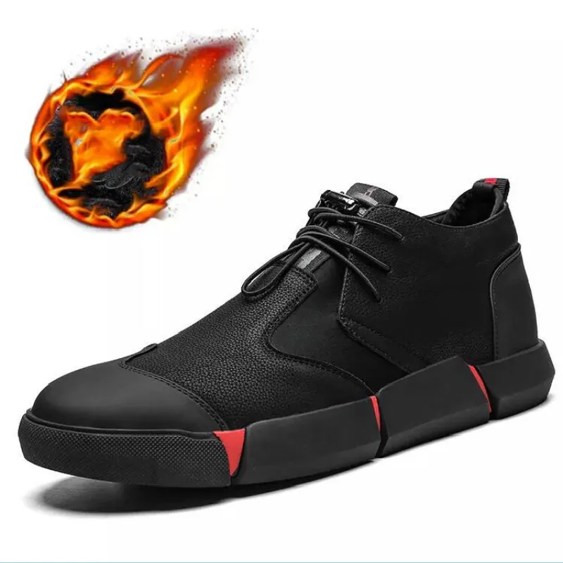 

High Quality Black Men Genuine Leather Shoes Fashion Breathable Flats Loafers Casual Shoes Winter Plus Velvet Brand Sneakers Man