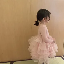 Осеннее Модное бальное платье принцессы в стиле пэчворк с сеткой для девочек; милые вечерние платья-пачки с длинными рукавами для малышей; От 0 до 6 лет