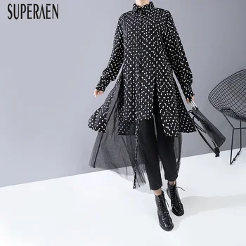 

SuperAen Europe Fashion Women's Dress Dot Spring and Autumn 2020 New Ladies Mesh Dress Long Sleeve Casual Women Clothing