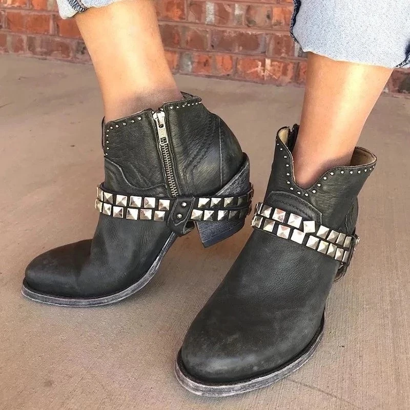 

Boots Women Shoes Ladies Fashion Thick Heel Zipper Bordered Ankle Boots Ladies Platform Artificial Leather Shoes Bota Feminina