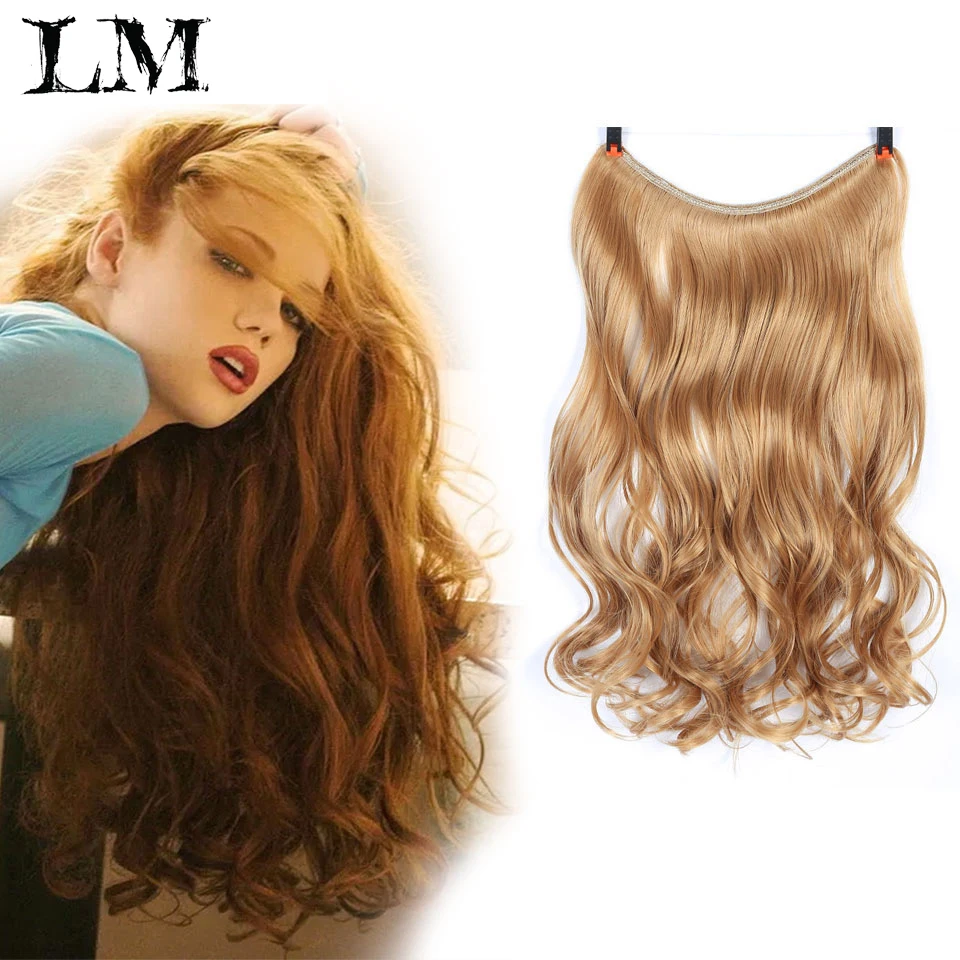 

LiangMo 24" Invisible Wire No Clips In Hair Extensions Secret Fish Line Hairpieces Silky Natural Syntheti Straight Clip Ins