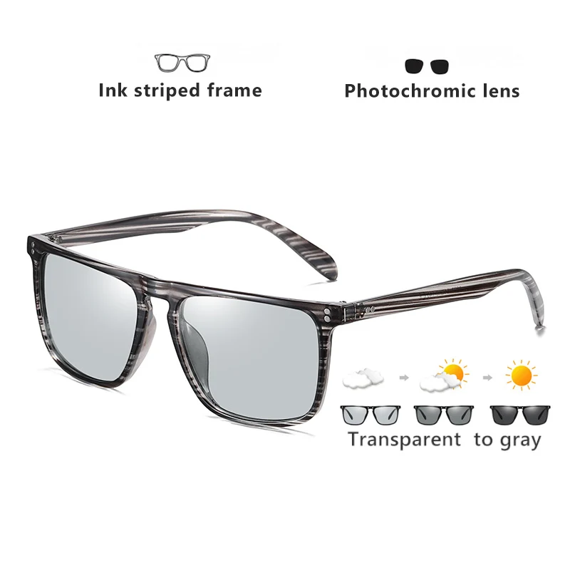 Brand Designer Rivet Square Photochromic Polarized Sunglasses Tony Stark Men Unisex Retro Sun Glasses Women gafas de sol hombre - Цвет линз: Ink Color-Gray