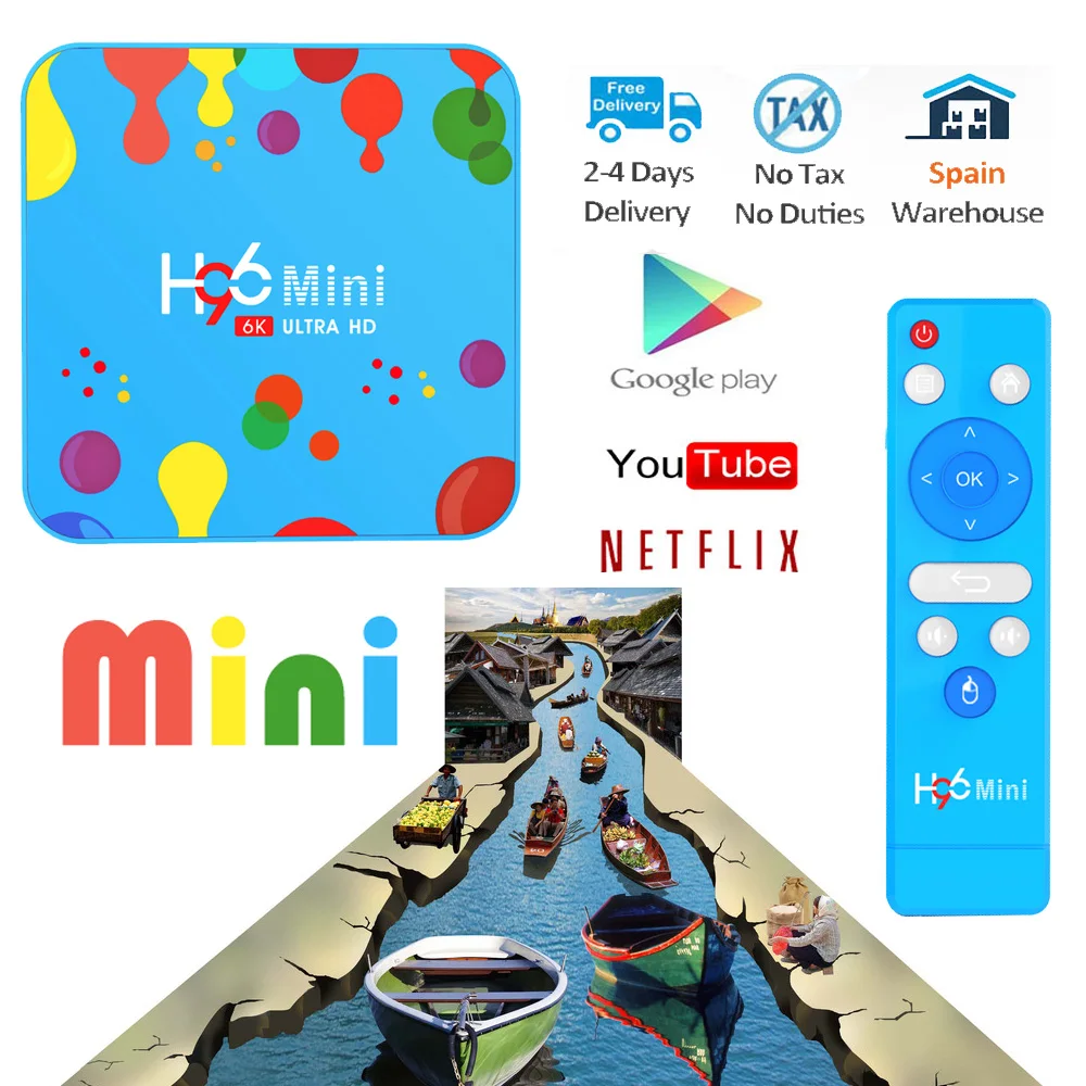 

h96 mini box tv smart tv box Cast 4-Media-Player WIFI Android 9.0 Global Google 4K smart tv Wifi Youtube Quad-Core Allwinner H6