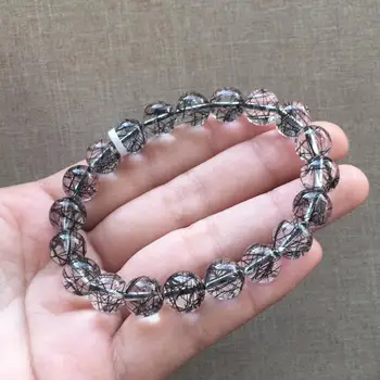 

10mm Genuine Natural Black Rutilated Quartz Crystal Women Men Clear Round Beads Wealthy Stone Bracelet From Brazil AAAAA