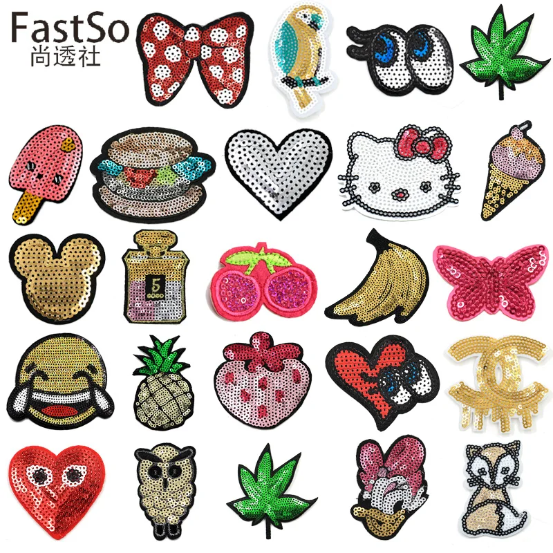 Fashion Sequined Patches Glitter Dress Stickers DIY Patch Fabric Appliques Embroidered Iron on Coats Jeans Pants Badge Accessory | Дом и сад