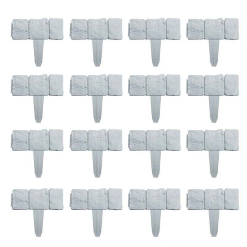 12Pc Grey Garden Fence Edging Cobbled Stone Effect Plastic Lawn Edging Plant Border Decorations Flower Bed Border