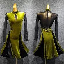 Платье для латинских танцев, для взрослых, зимняя бархатная одежда для выступлений, сальса, Румба, ча, ча, Самба, танго, танго, Женская тренировочная одежда DN4745