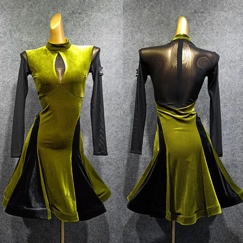 Женское платье для латиноамериканских танцев зимнее бархатное выступлений