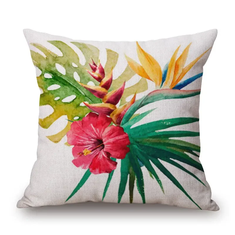 Decorative Throw Pillow Case Fashion Cotton Linen Tropical Plant Flowers Grass Cushion Cover Sofa Home Decor