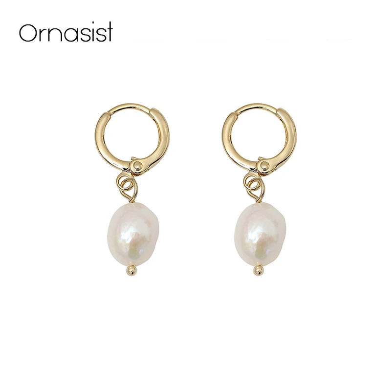 

Statement Freshwater Natural Pearl Drop Earrings For Women Simple 14KGF Gold Metal Circle Earring Vintage Elegant