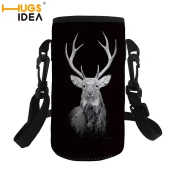 

HUGSIDEA Funny 3D Elk Printed Neoprene Bottle Cover Sleeve Bag Adjustable Strap Buckle Vacuum Cup Bag Stylish Custom for 500ML